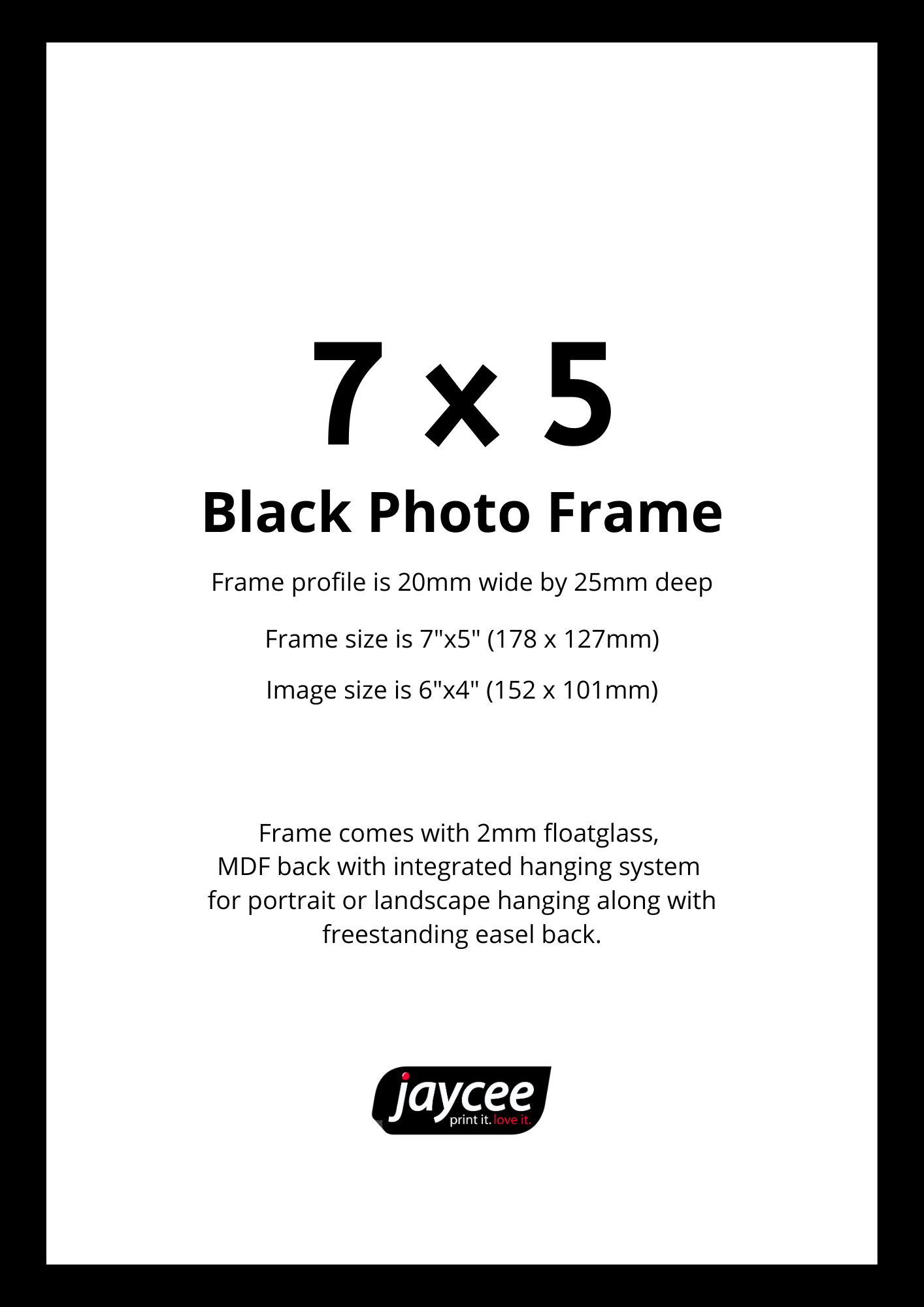 Outstanding Photo Frames - 7x5 Black Photo Frame - Jaycee