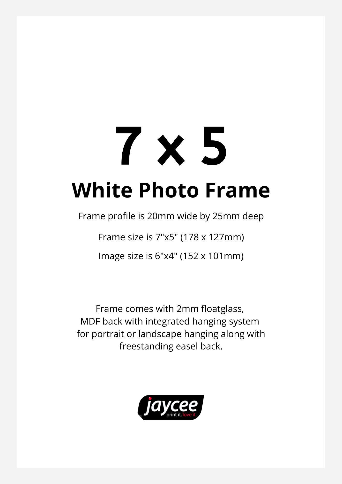 Premier Photo Frames Printing - 7x5 White Photo Frame1 - Jaycee